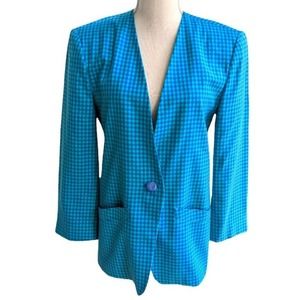Vintage Pendleton Gingham Blazer size 6 Blue and Teal.